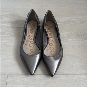 Sam Edelman Silver Metallic Flats with Pointed-Toe Design